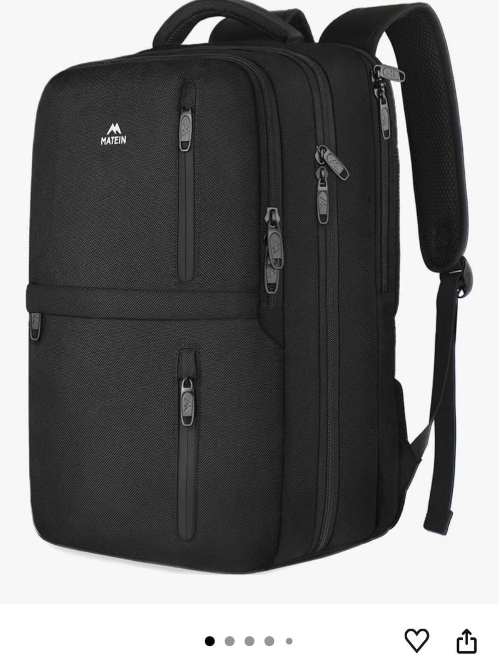 Matein Black travel Backpack with Multiple Compartments